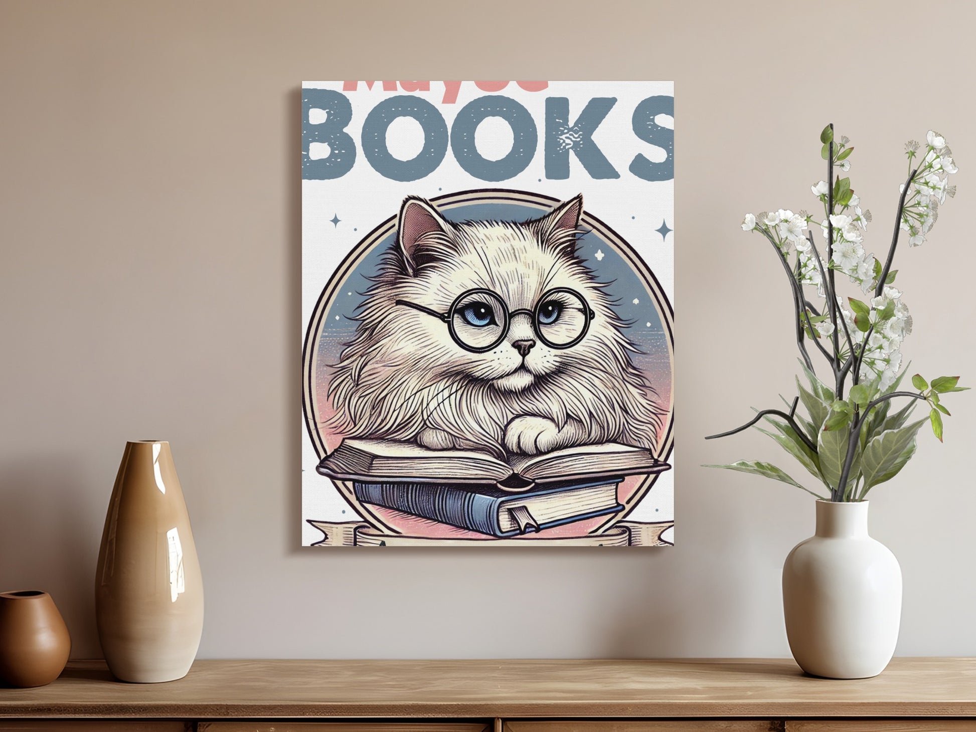 Cute Cat with Glasses Reading Books Wall Art product