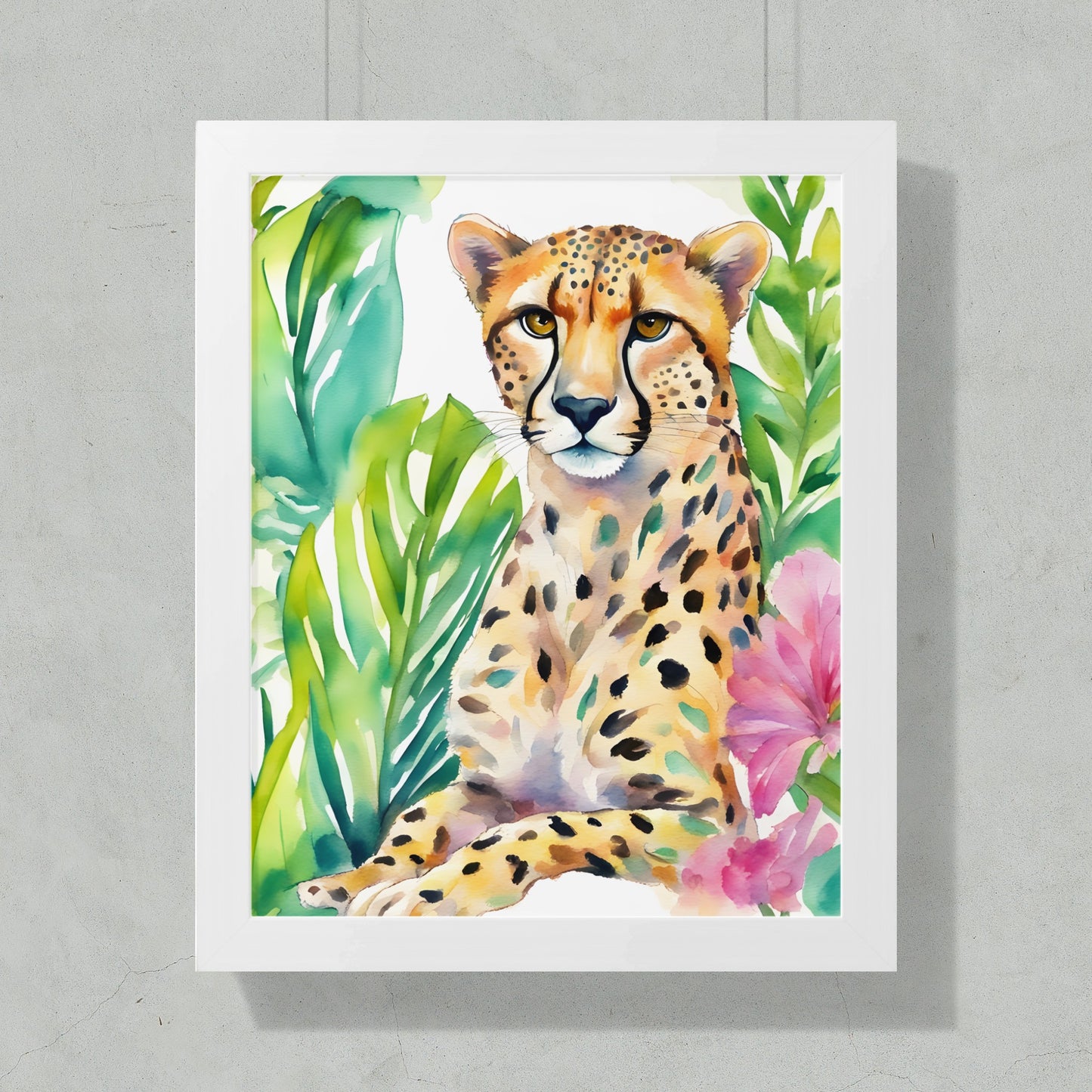Stunning Watercolor Cheetah Art with Greenery