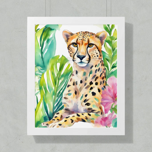 Stunning Watercolor Cheetah Art with Greenery