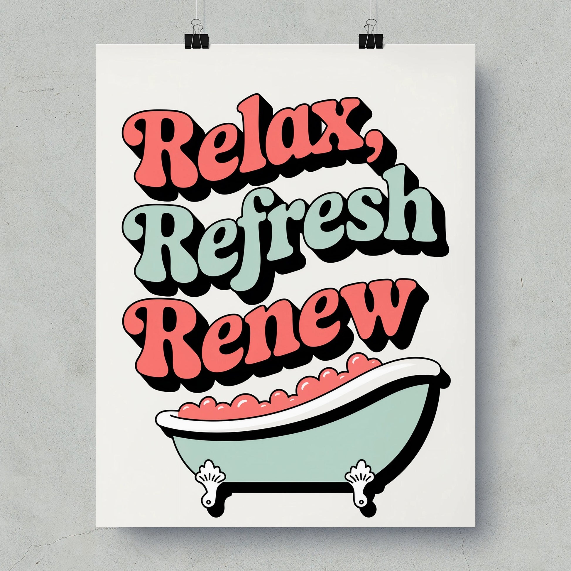 Relax Refresh Renew Motivational Poster Wall Art Decor