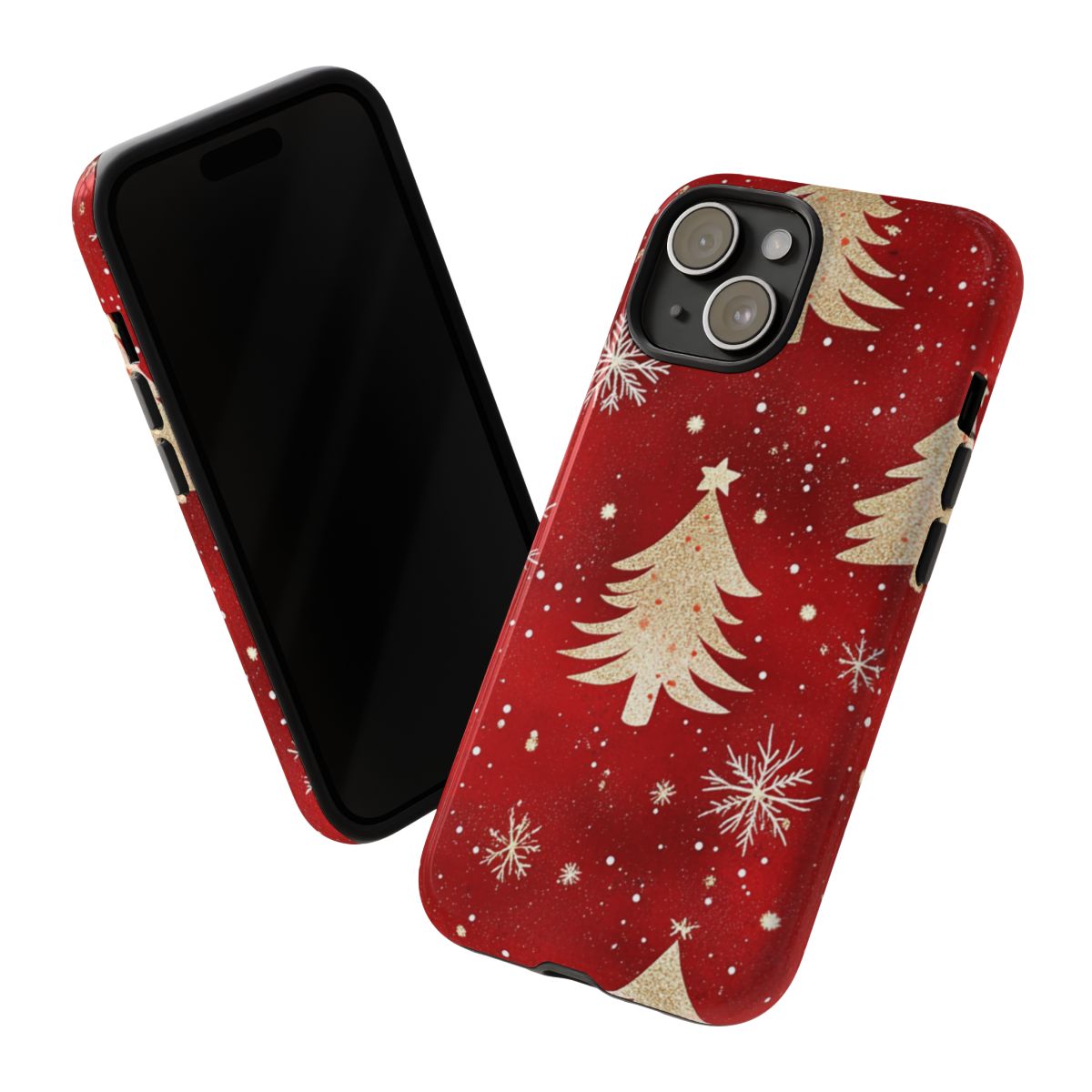Festive Red Christmas Tree and Snowflakes Phone Case