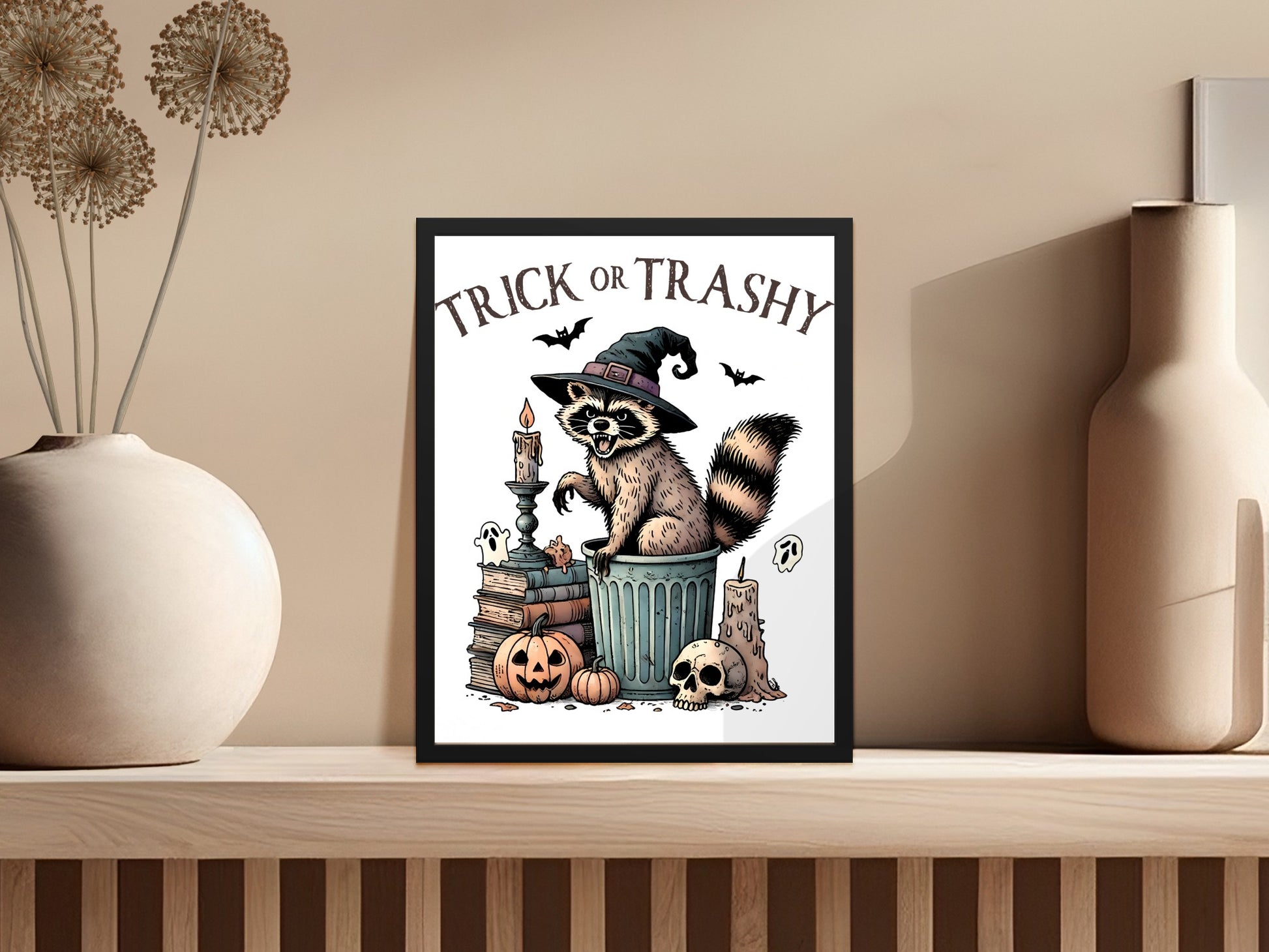 Trick or Trashy Raccoon Halloween Wall Art product