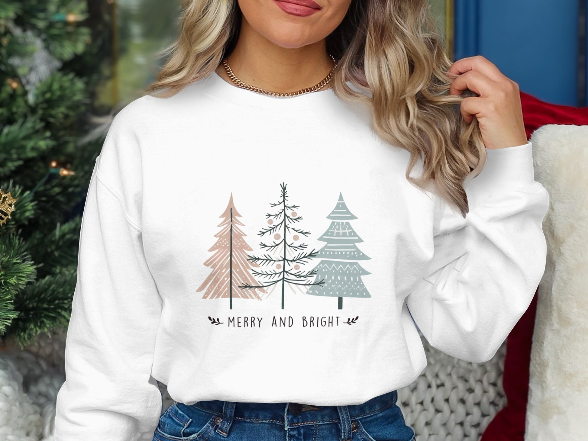 Merry and Bright Christmas Tree Graphic Sweatshirt