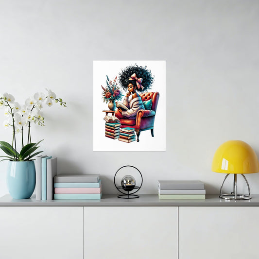 Woman Reading with Stacked Books Wall Art product type