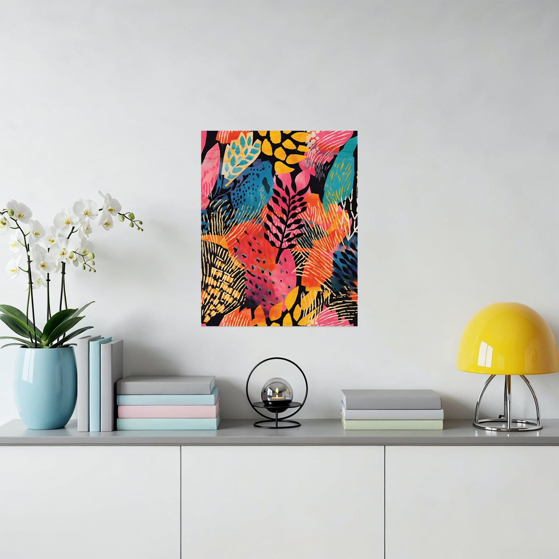 Vibrant Abstract Multicolor Tropical Leaf Wall Art Decor