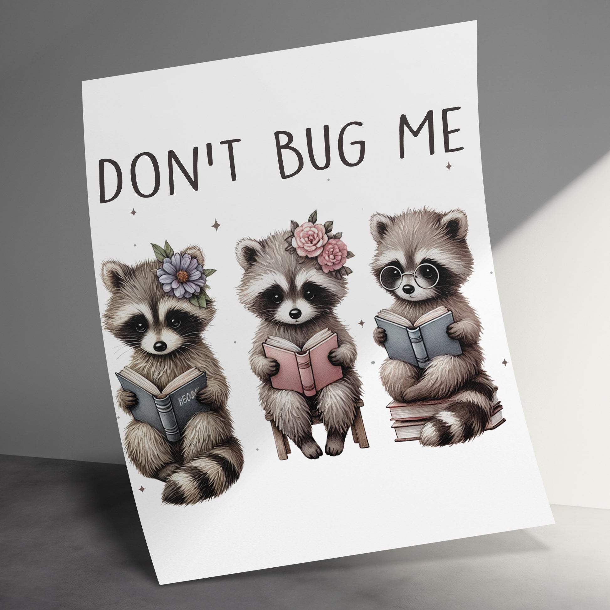 Adorable Reading Raccoons Don't Bug Me Poster product
