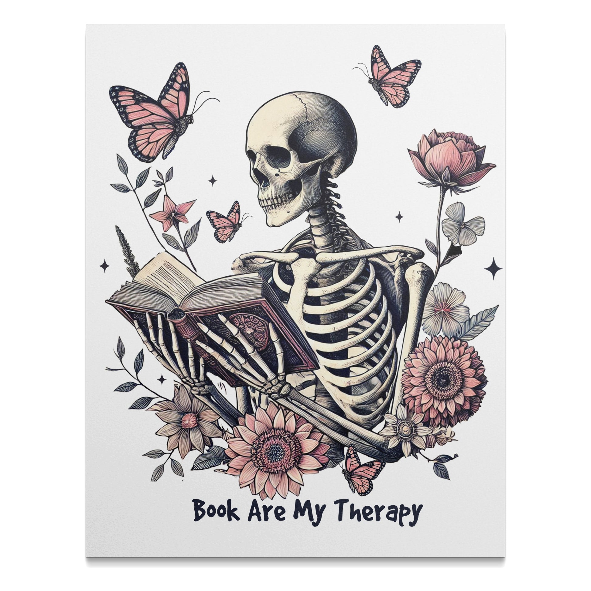 Skeleton Reading with Butterflies Art Print product type