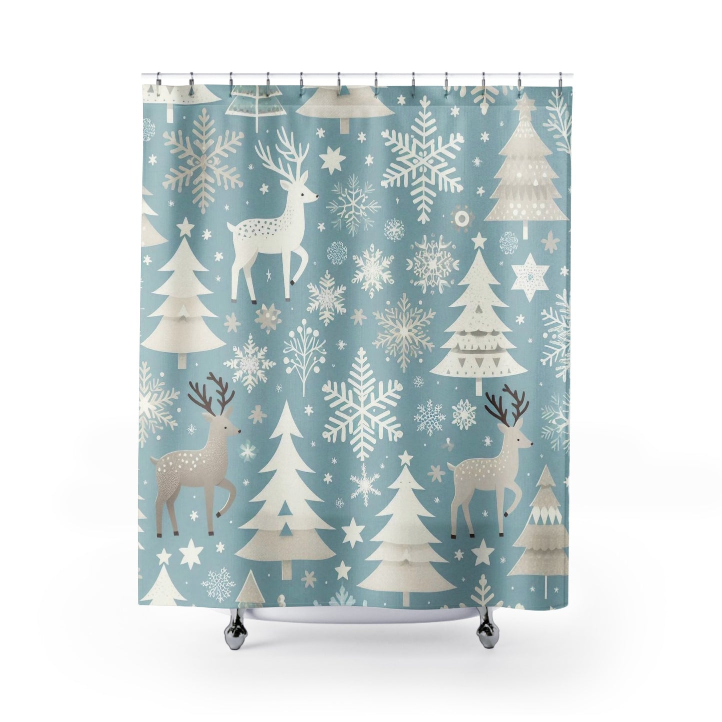 Christmas Reindeer and Snowflakes Shower Curtain