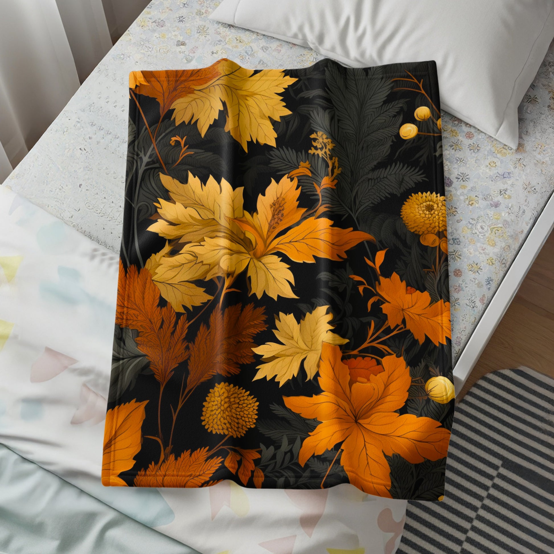 Floral Autumn Leaves Patterned Blanket
