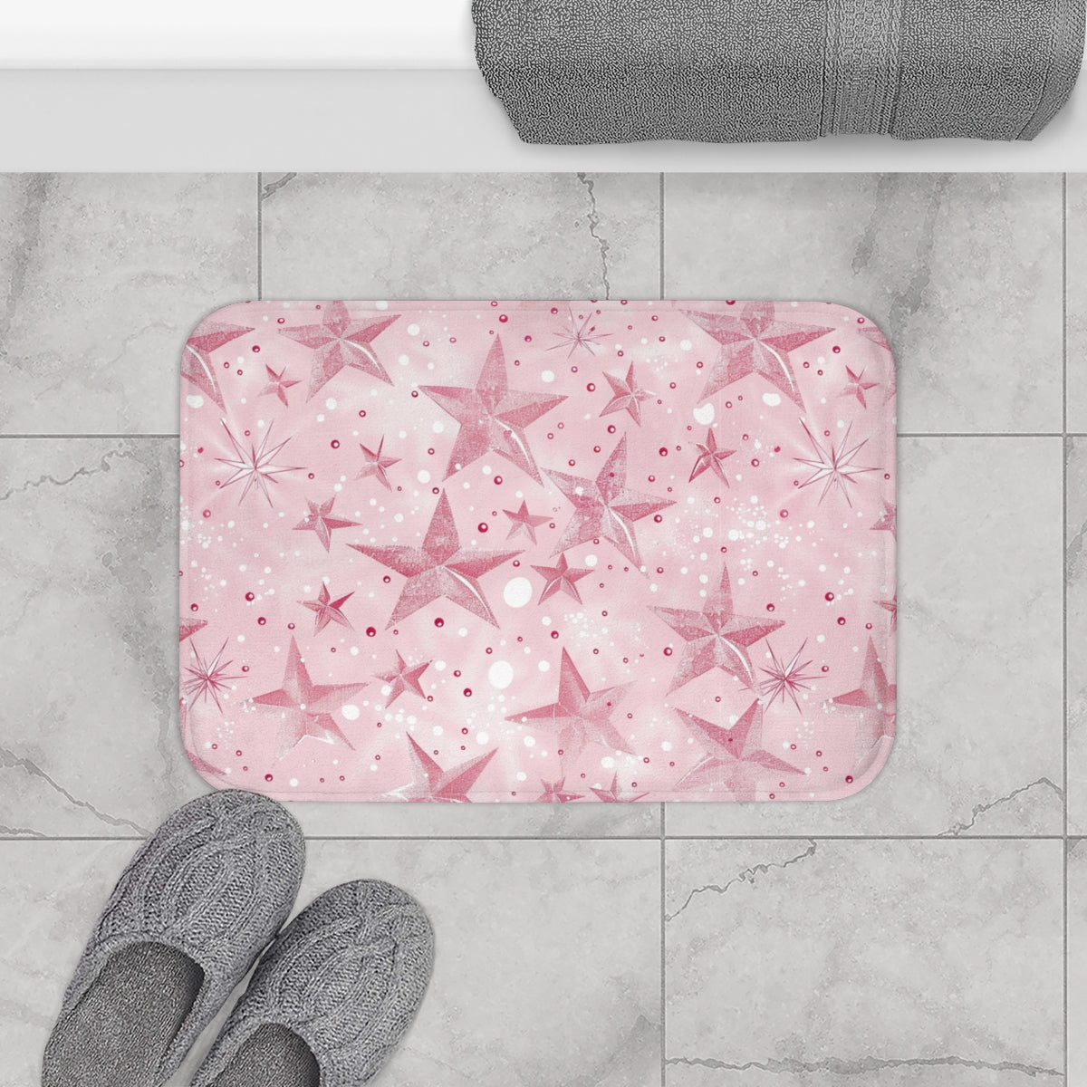 Pink Stars Pattern Bathroom Mat for a Stylish Touch