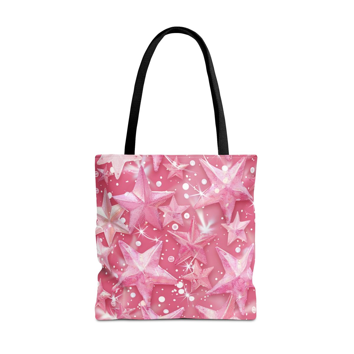 Pink Star Pattern Tote Bag With Black Handles