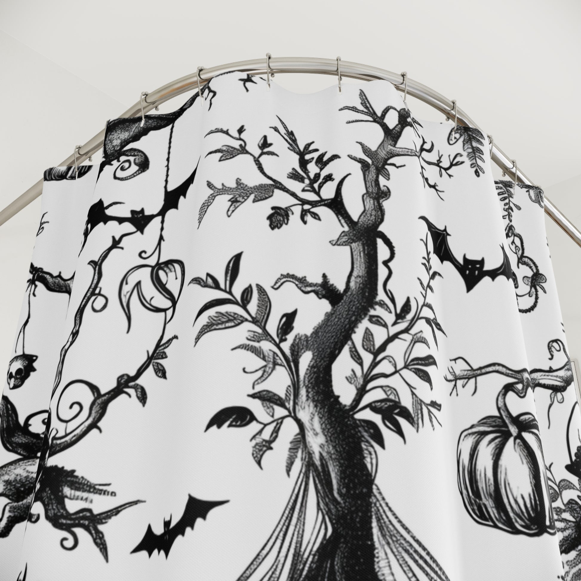 Gothic Halloween Tree and Bats Print Shower Curtain product type