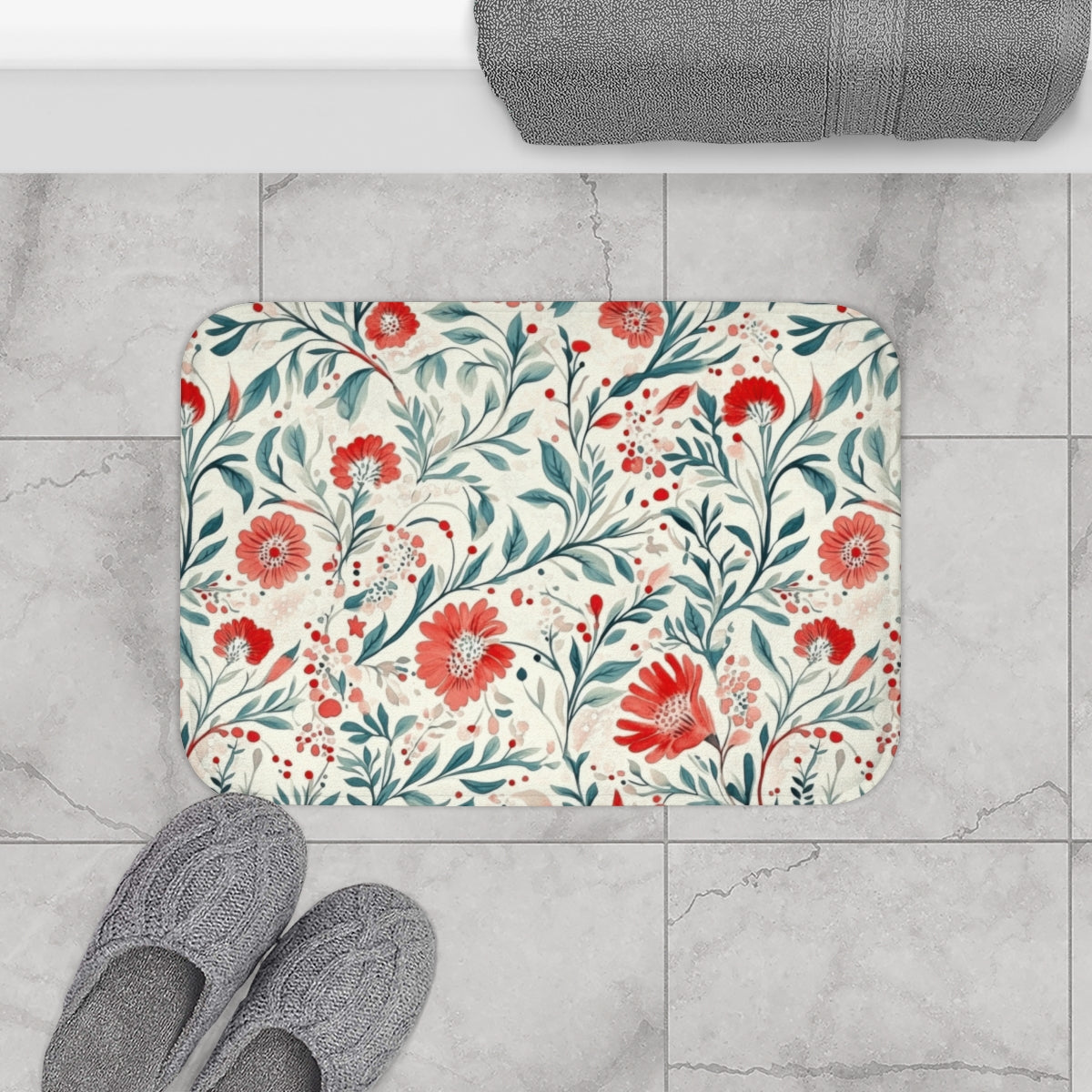 Vibrant Floral Design in Soft Tones Bath Mat Product