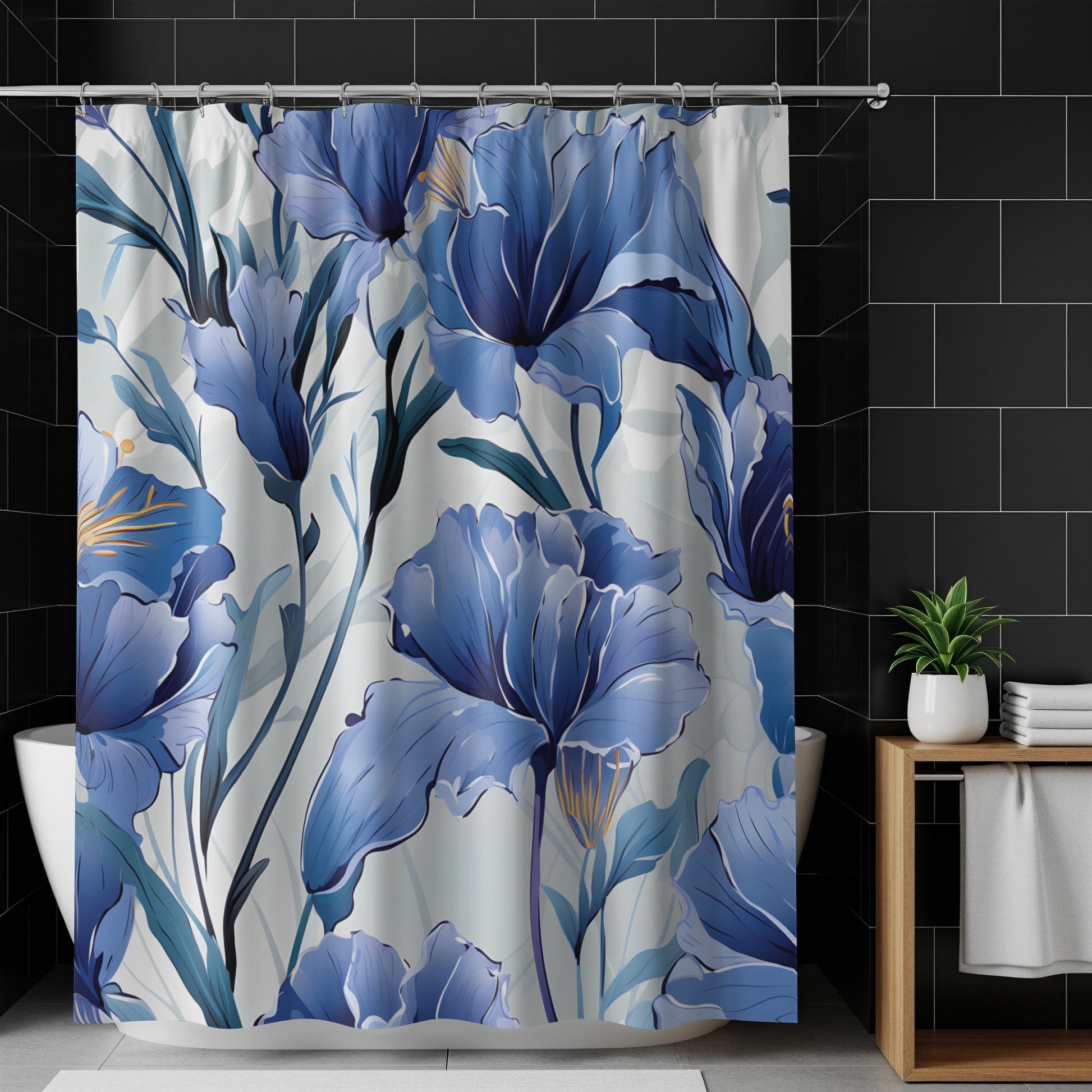 Elegant Blue Floral Shower Curtain Bathroom Decor