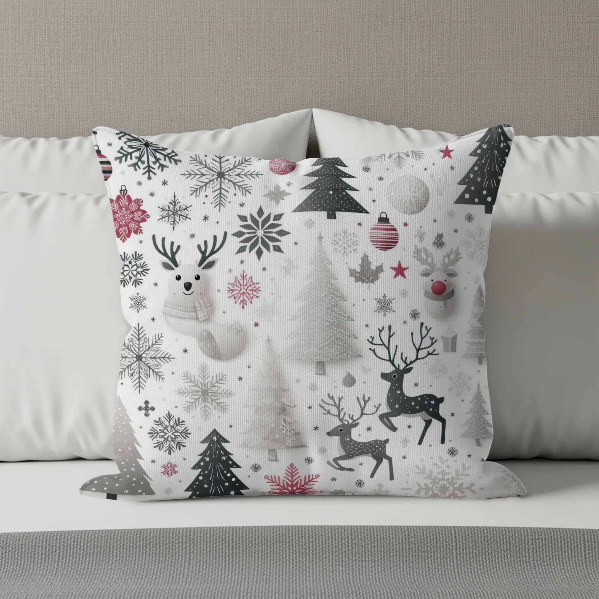 Festive Reindeer Snowflake Christmas Decor Pillow