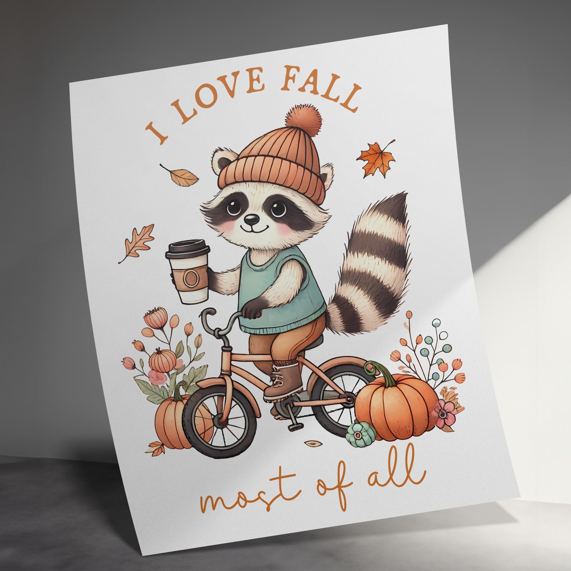 I Love Fall Cute Raccoon with Bicycle Poster product