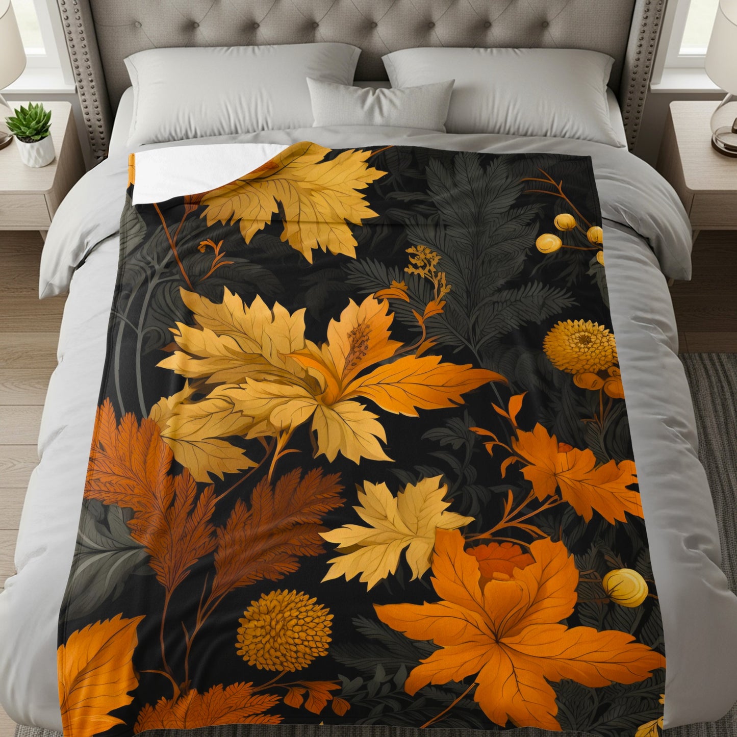 Cozy Autumn Leaf Patterned Blanket for Beds