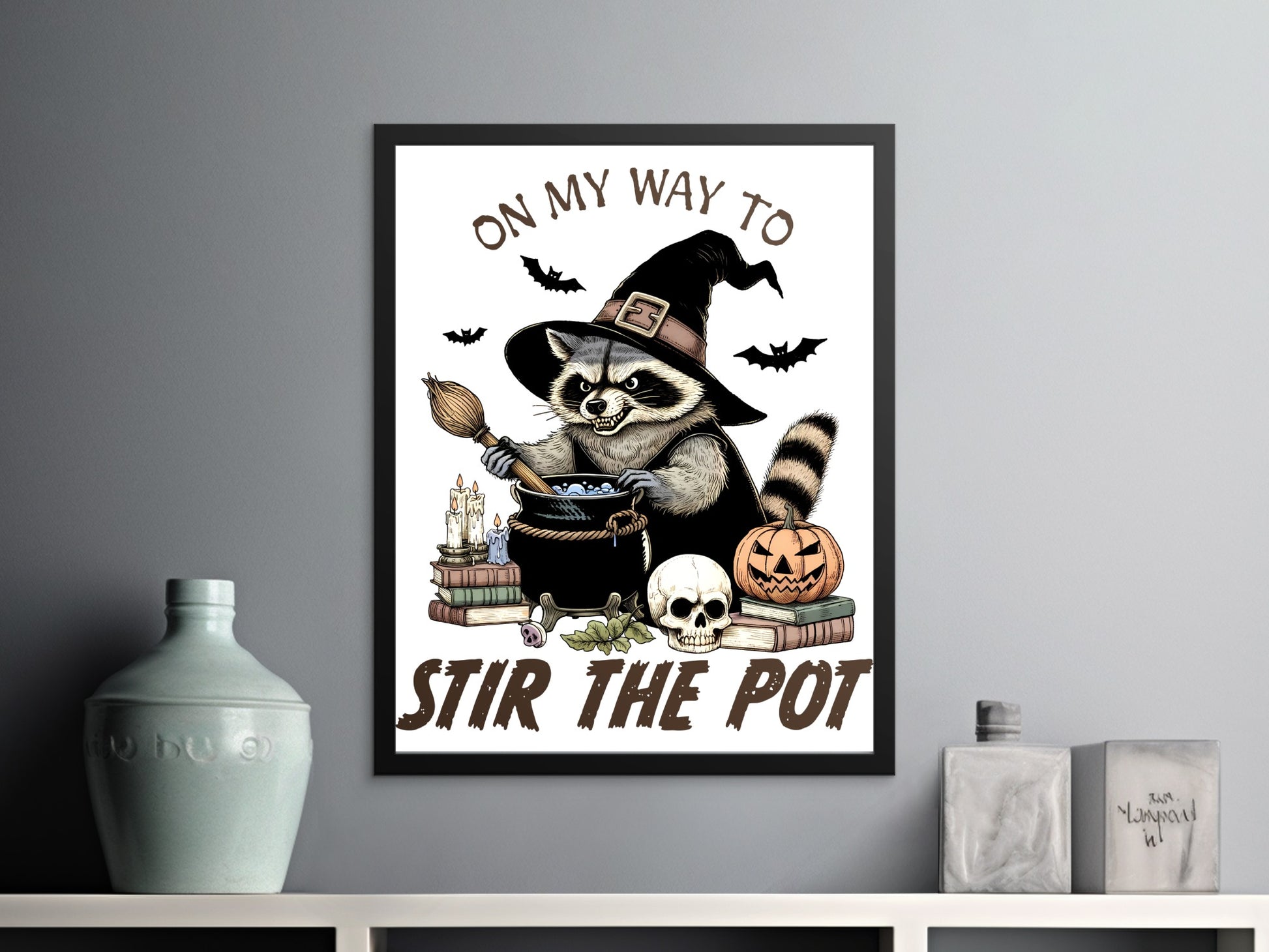 On My Way to Stir The Pot Witch Raccoon Art product