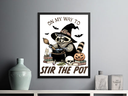On My Way to Stir The Pot Witch Raccoon Art product