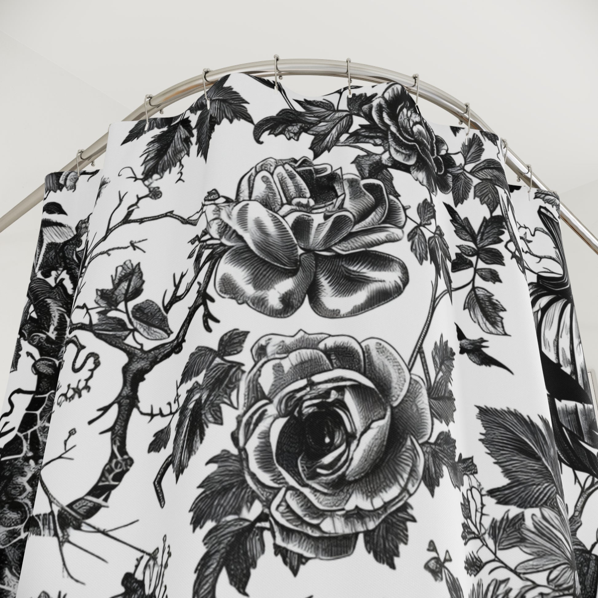 Black and White Floral Print Bathroom Shower Curtainproduct
