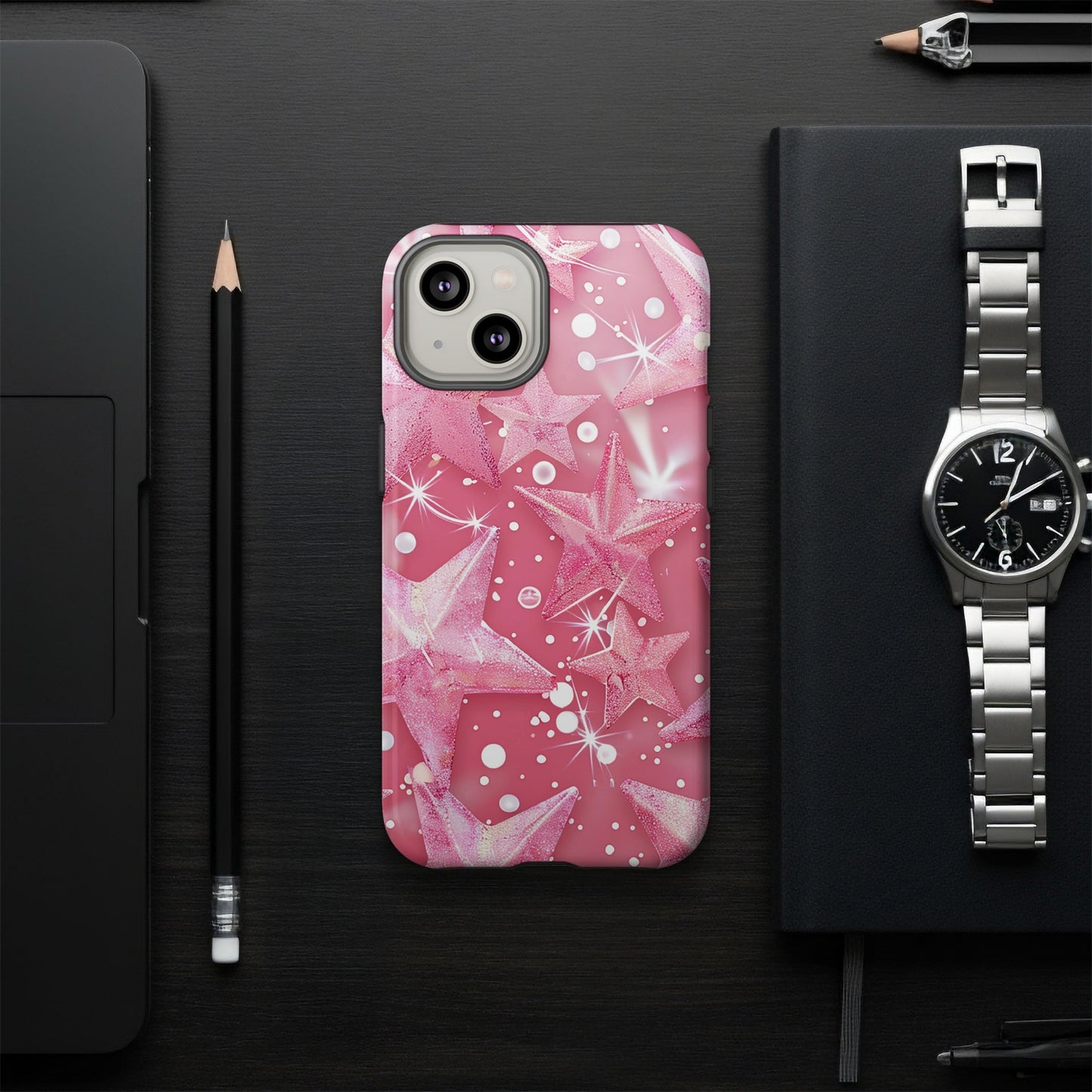 Glittery Pink Stars Design Phone Case