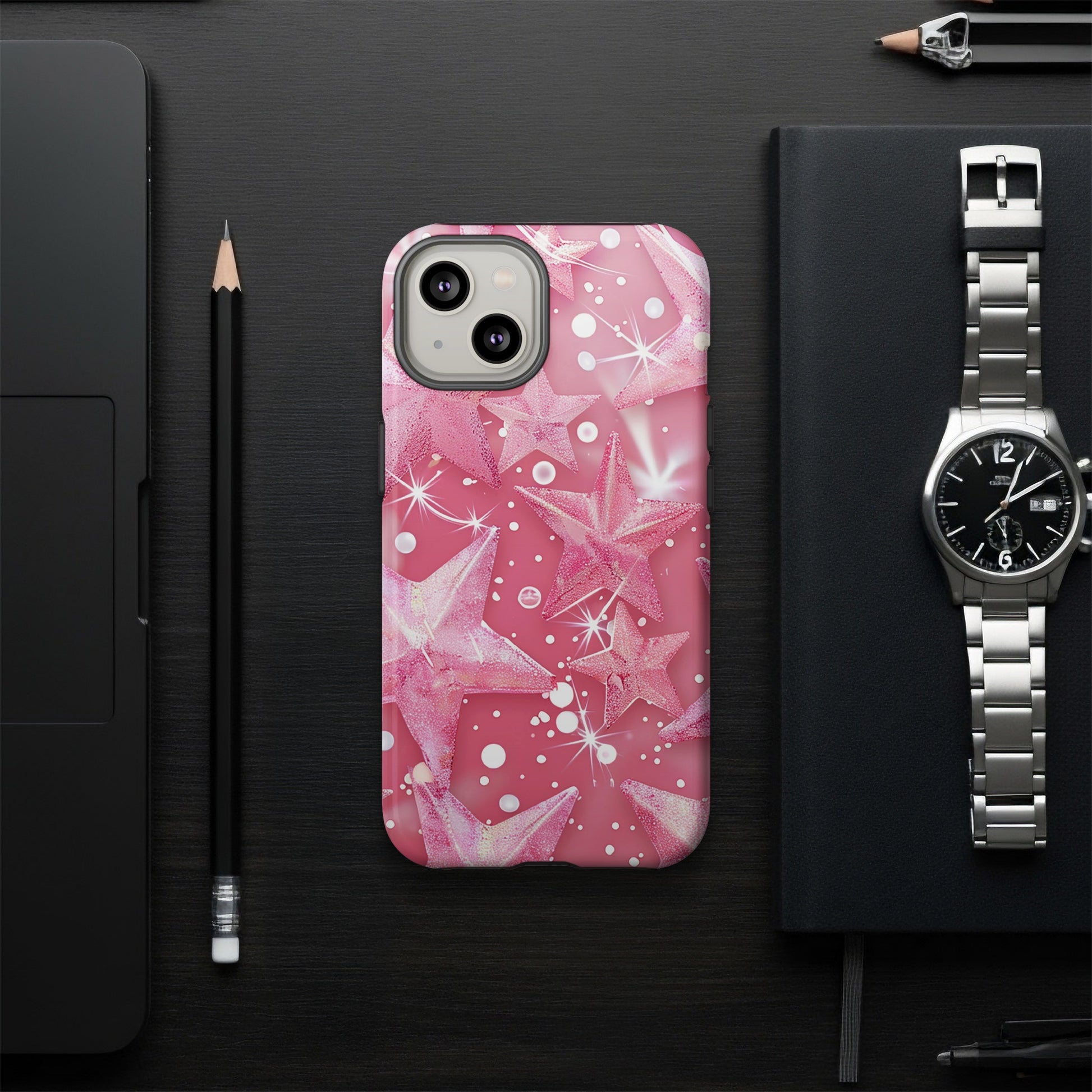 Glittery Pink Stars Design Phone Case