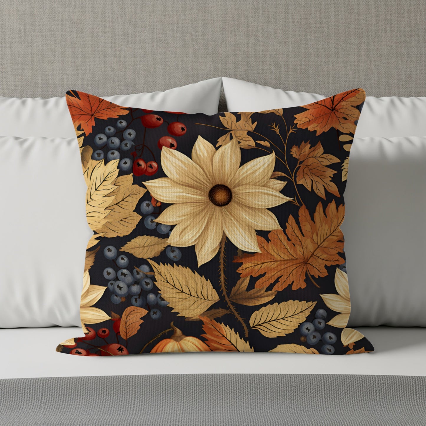 Elegant Floral and Berry Patterned Pillow Cover