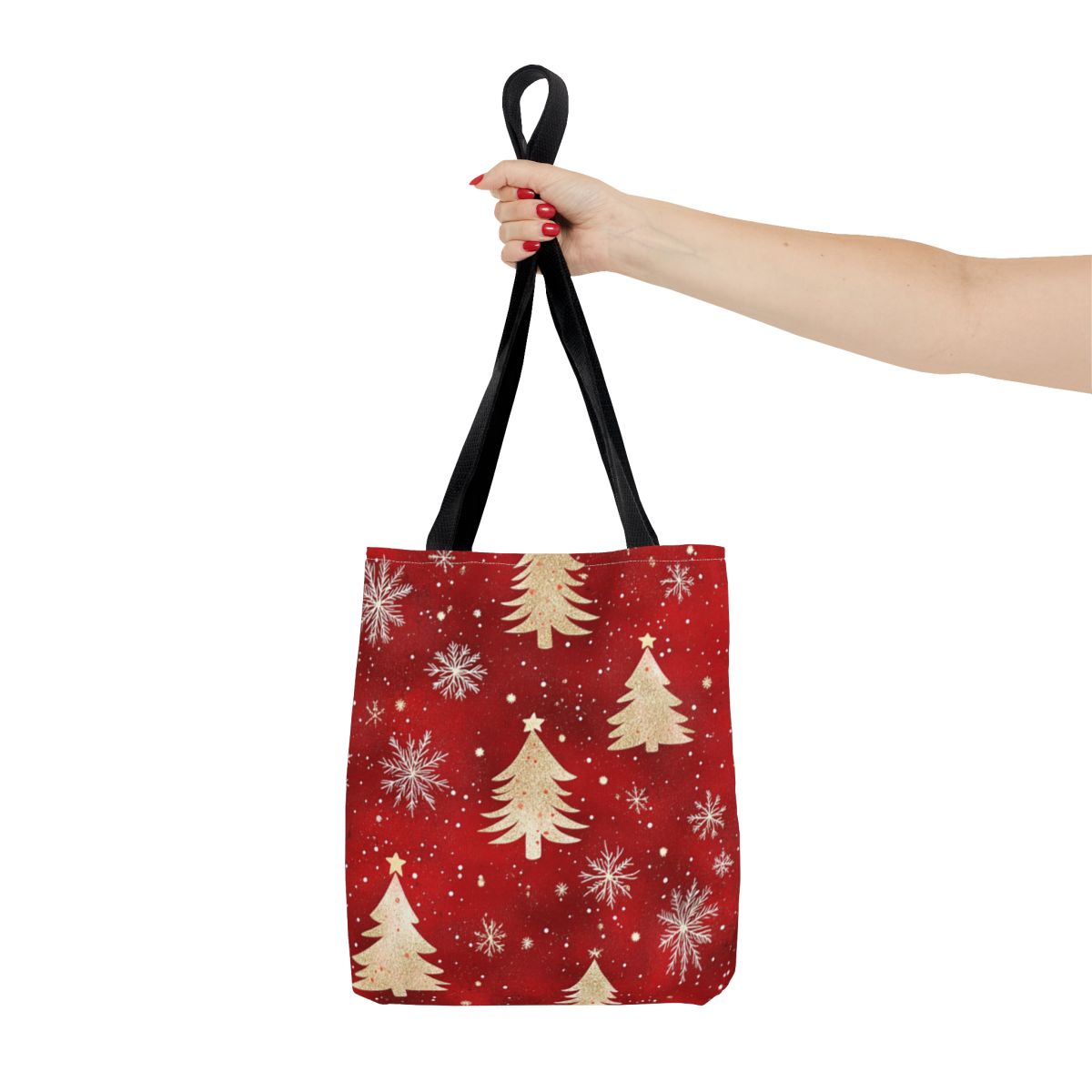 Festive Christmas Trees and Snowflakes Tote Bag