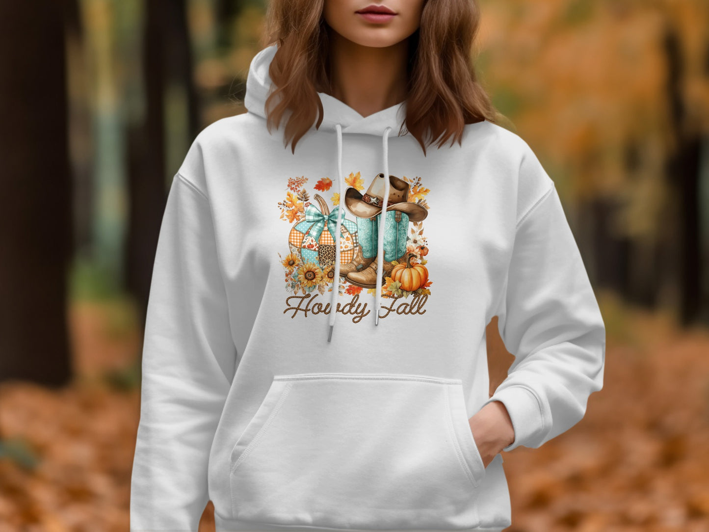 Howdy Fall Cowboy Hat Pumpkin White Hoodie