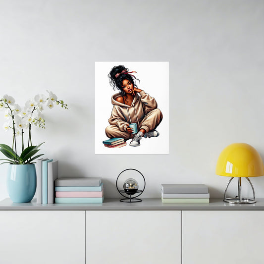 Girl With Coffee Reflecting in Room Art product type