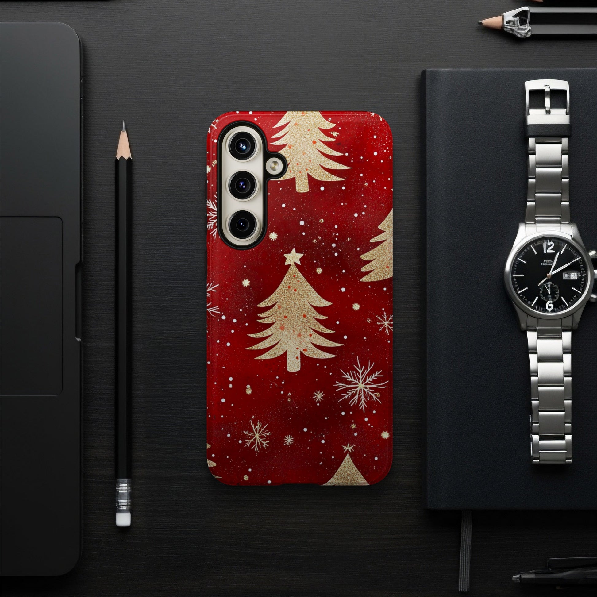 Festive Christmas Tree and Snowflakes Phone Case