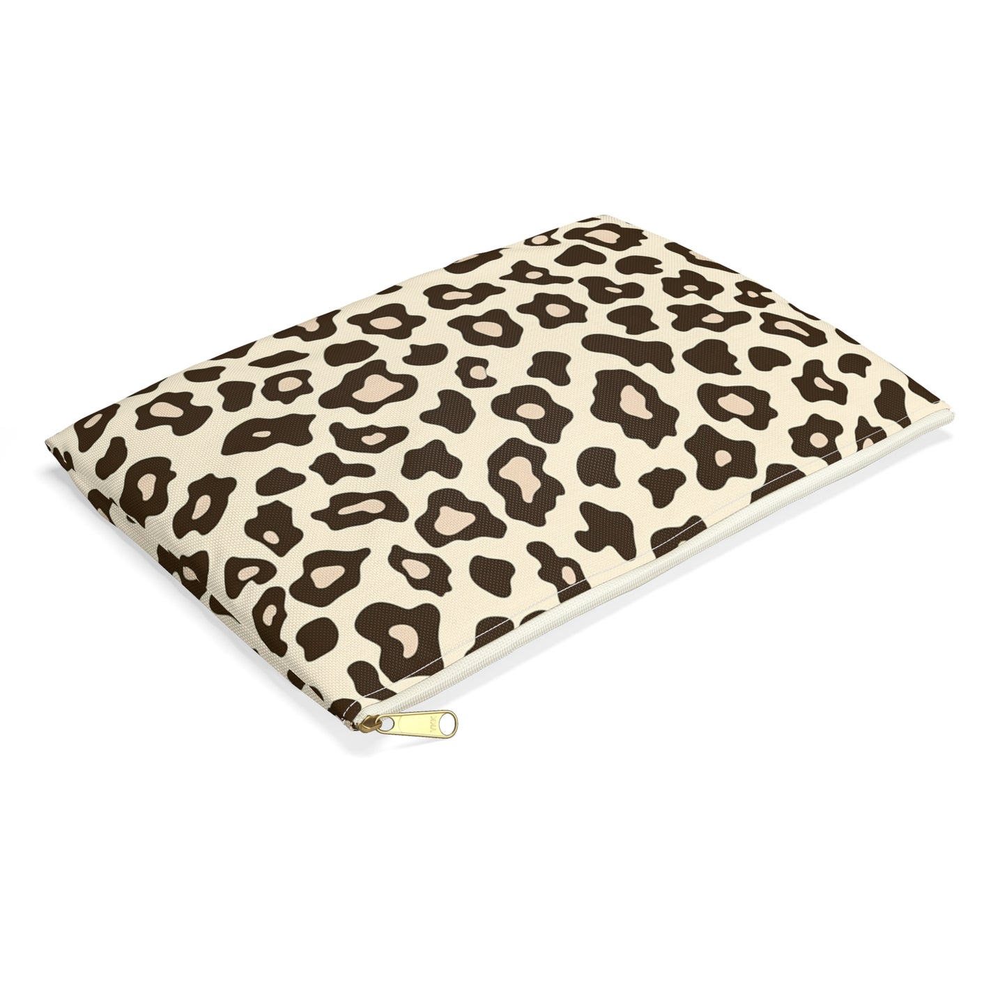 Zippered pouch with cream and brown leopard print pattern