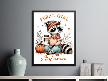 Cozy Autumn Raccoon Feral Girl Wall Art Product