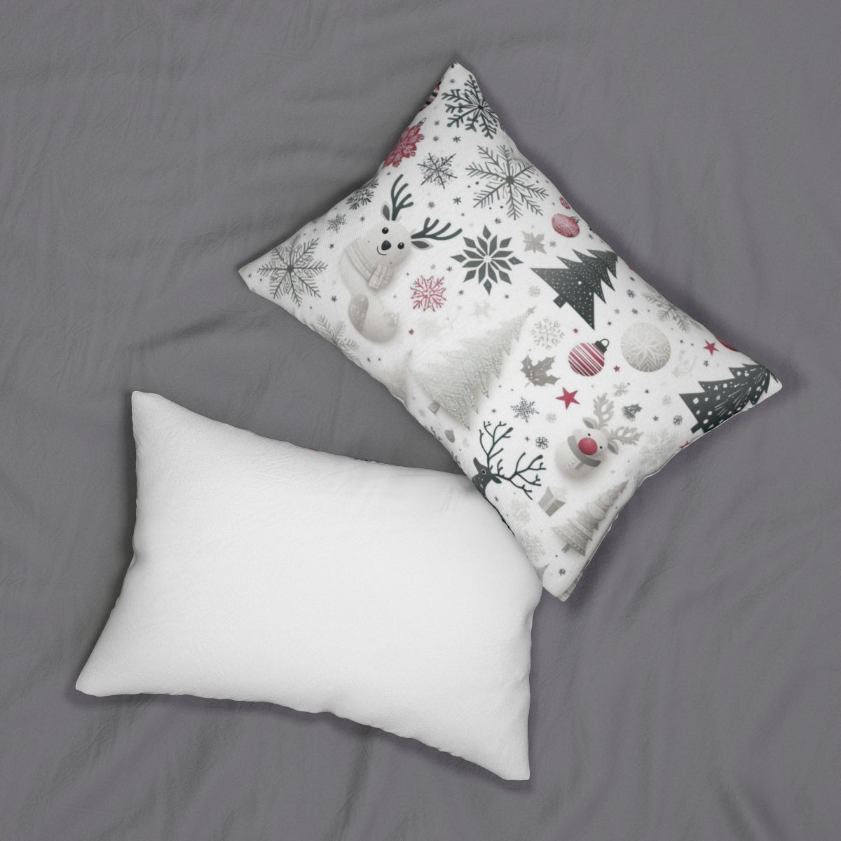 Festive Christmas Pillow with Snowflake and Reindeer Design
