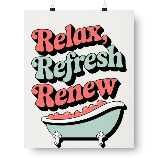 Retro Style Relax Refresh Renew Print Wall Art Decor