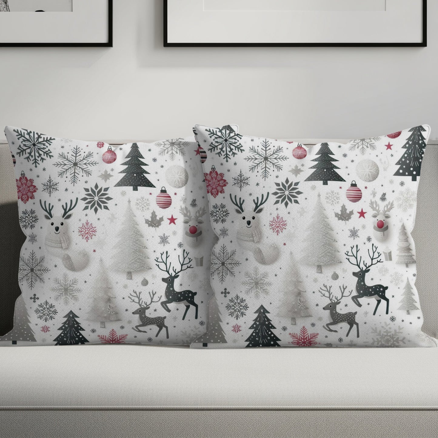 Festive Reindeer and Snowflakes Cushion Covers