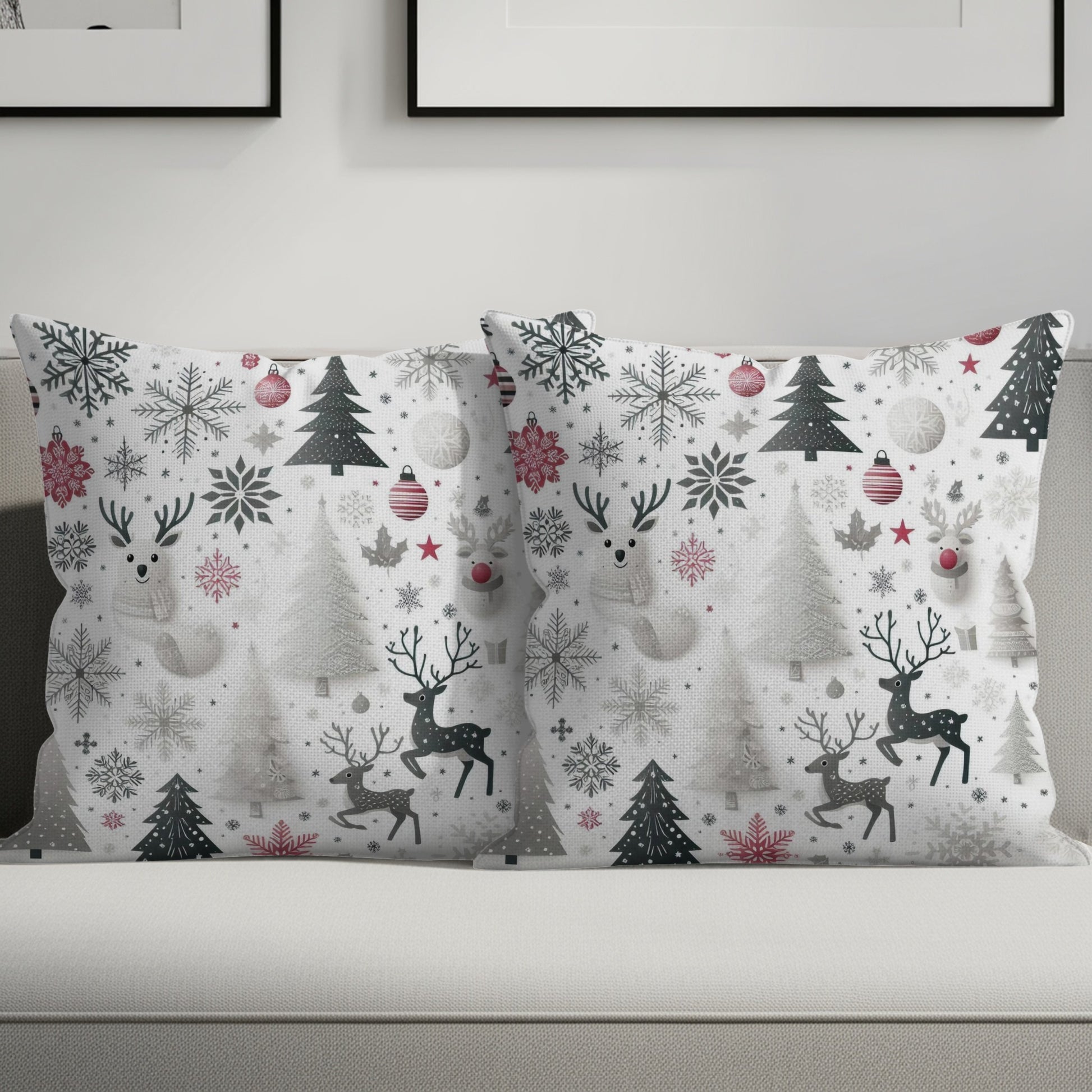 Festive Reindeer and Snowflakes Cushion Covers