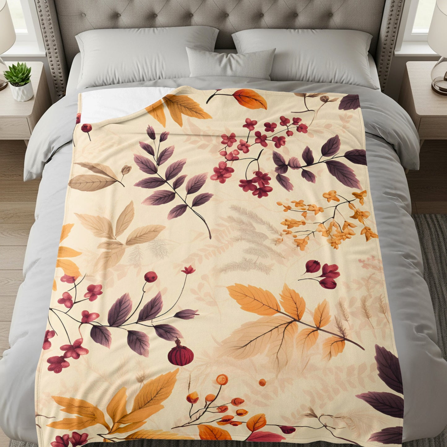 Luxurious Autumn Leaves Pattern Soft Cozy Blanket
