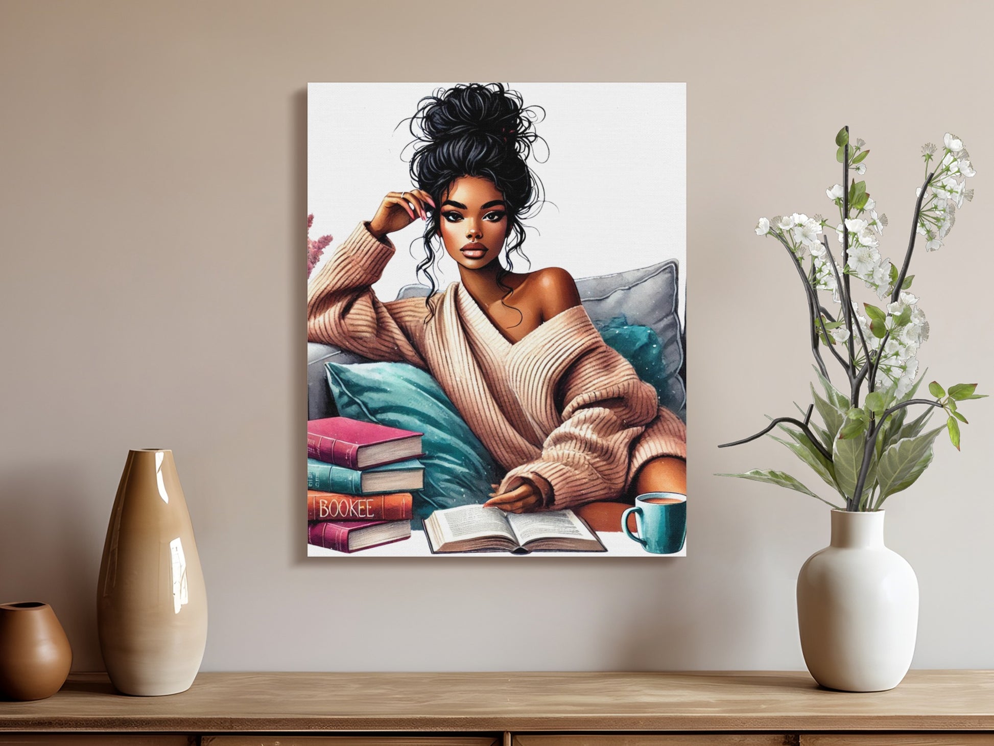 Cozy Reading Corner with Stylish Woman Canvas product