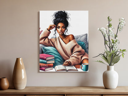 Cozy Reading Corner with Stylish Woman Canvas product