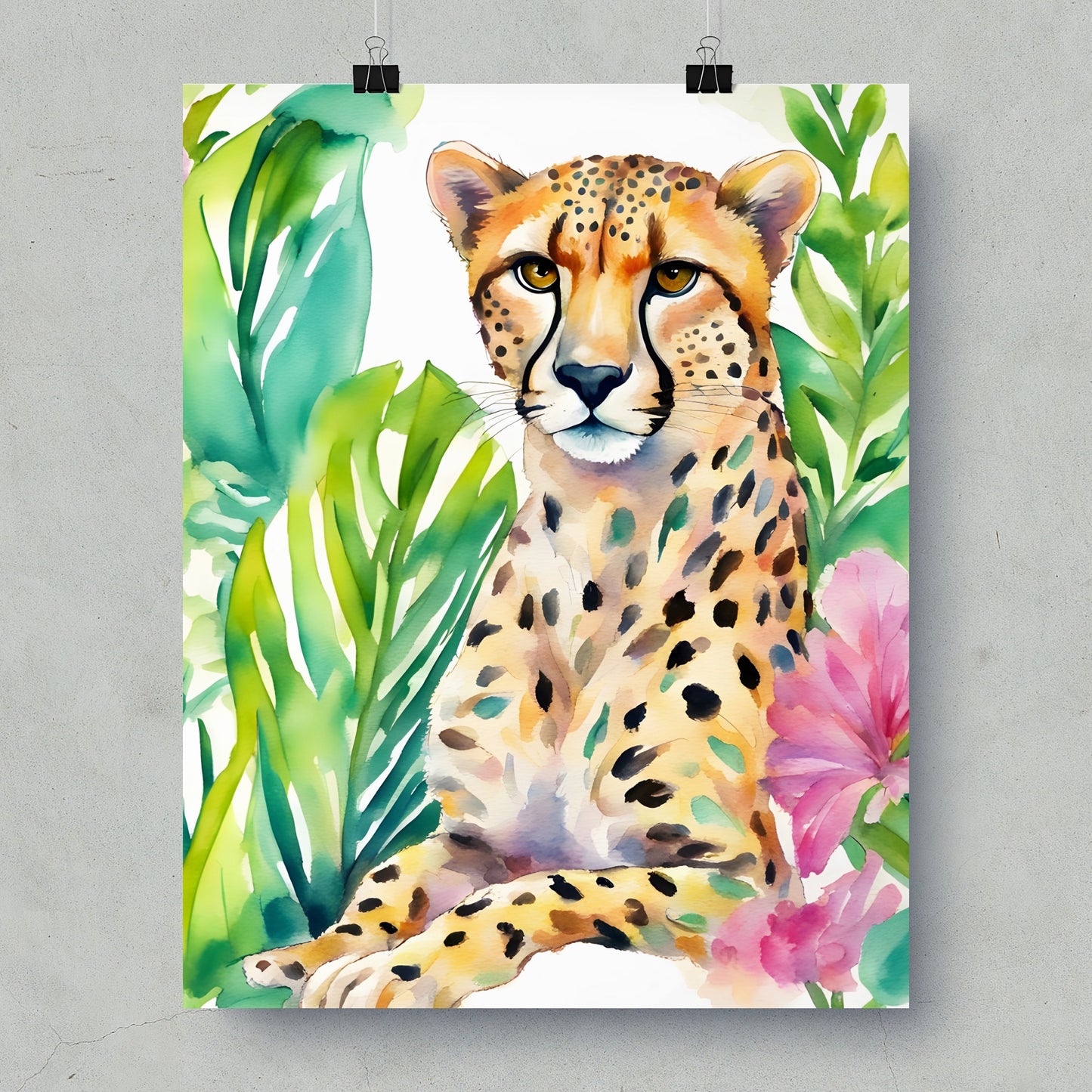 Majestic Cheetah Surrounded by Tropical Foliage Poster