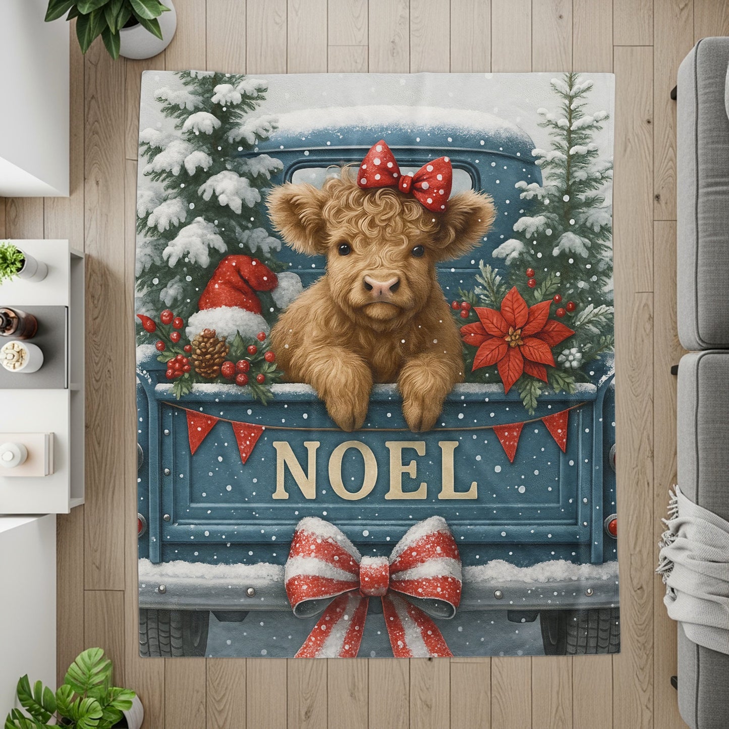 Adorable Holiday Cow in Christmas Truck Illustration