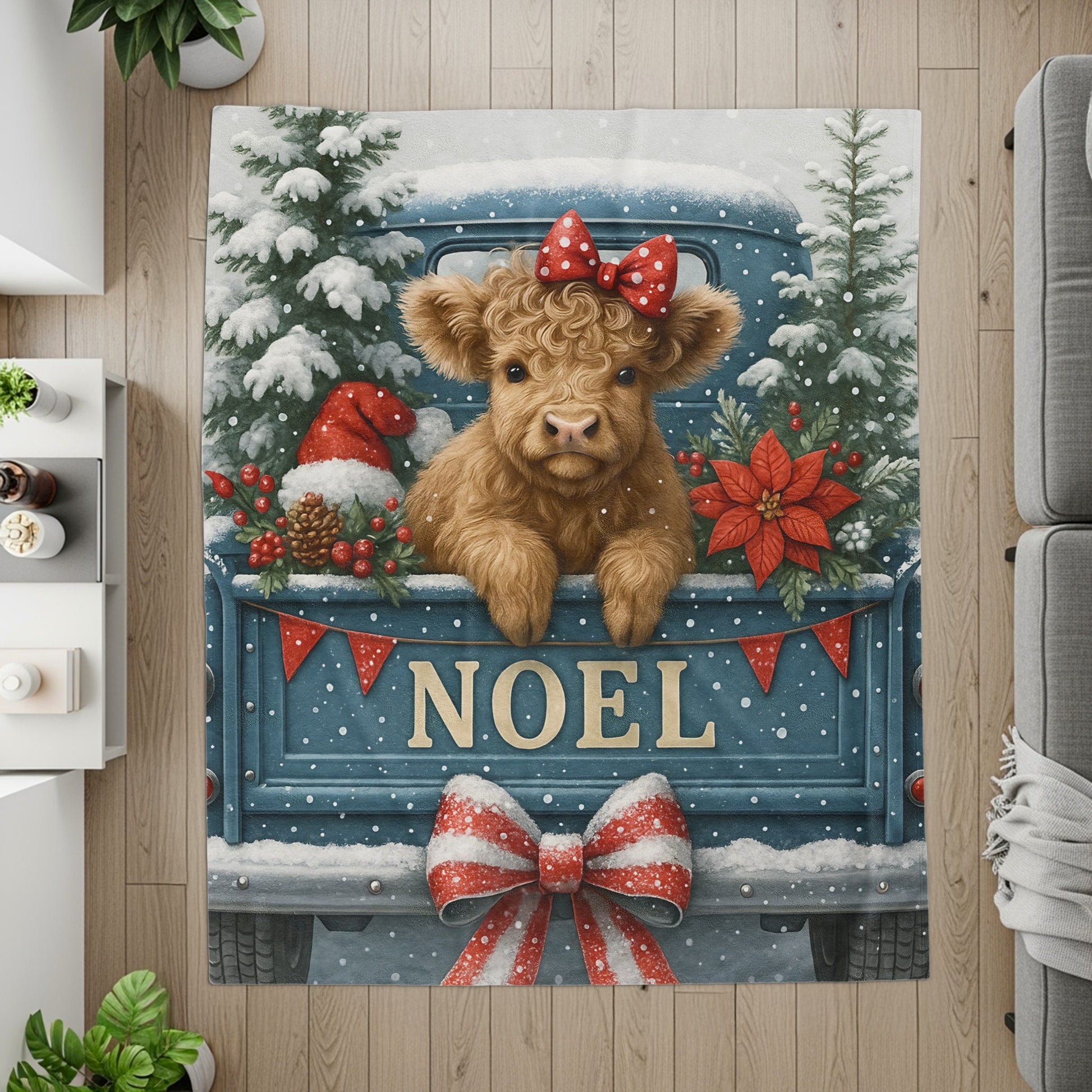 Adorable Holiday Cow in Christmas Truck Illustration