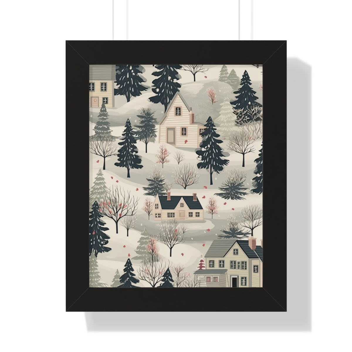 Winter Village Landscape Art Print Framed product