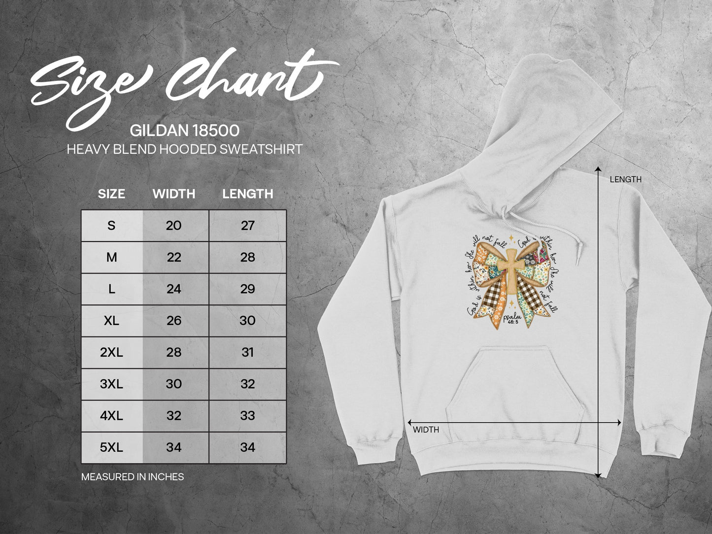 Unique Graphic Design Hoodie with Detailed Size Chart