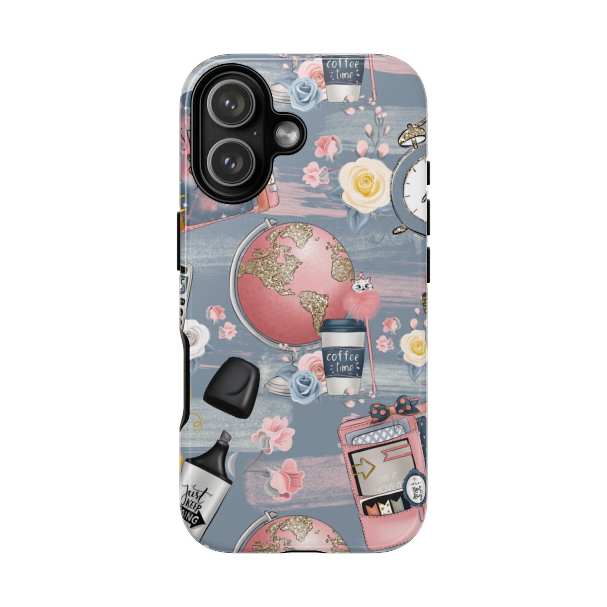 World Map and Roses Pattern Protective Phone Case