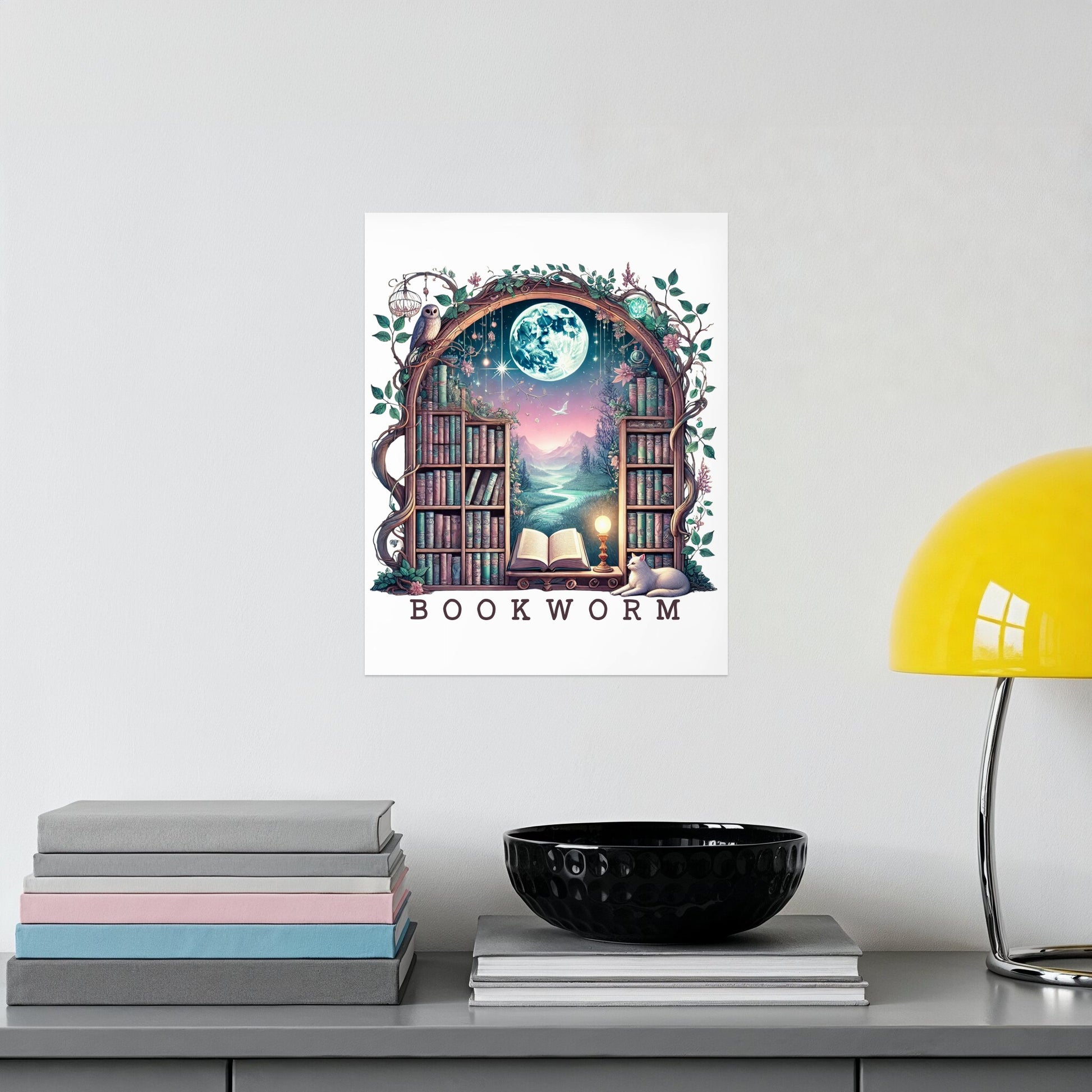 Bookworm Moon and Books Fantasy Art Print product
