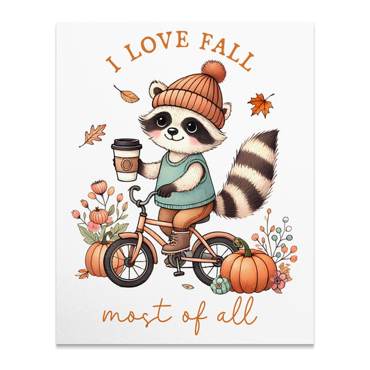 Cute Fall Raccoon on Bicycle I Love Fall Product
