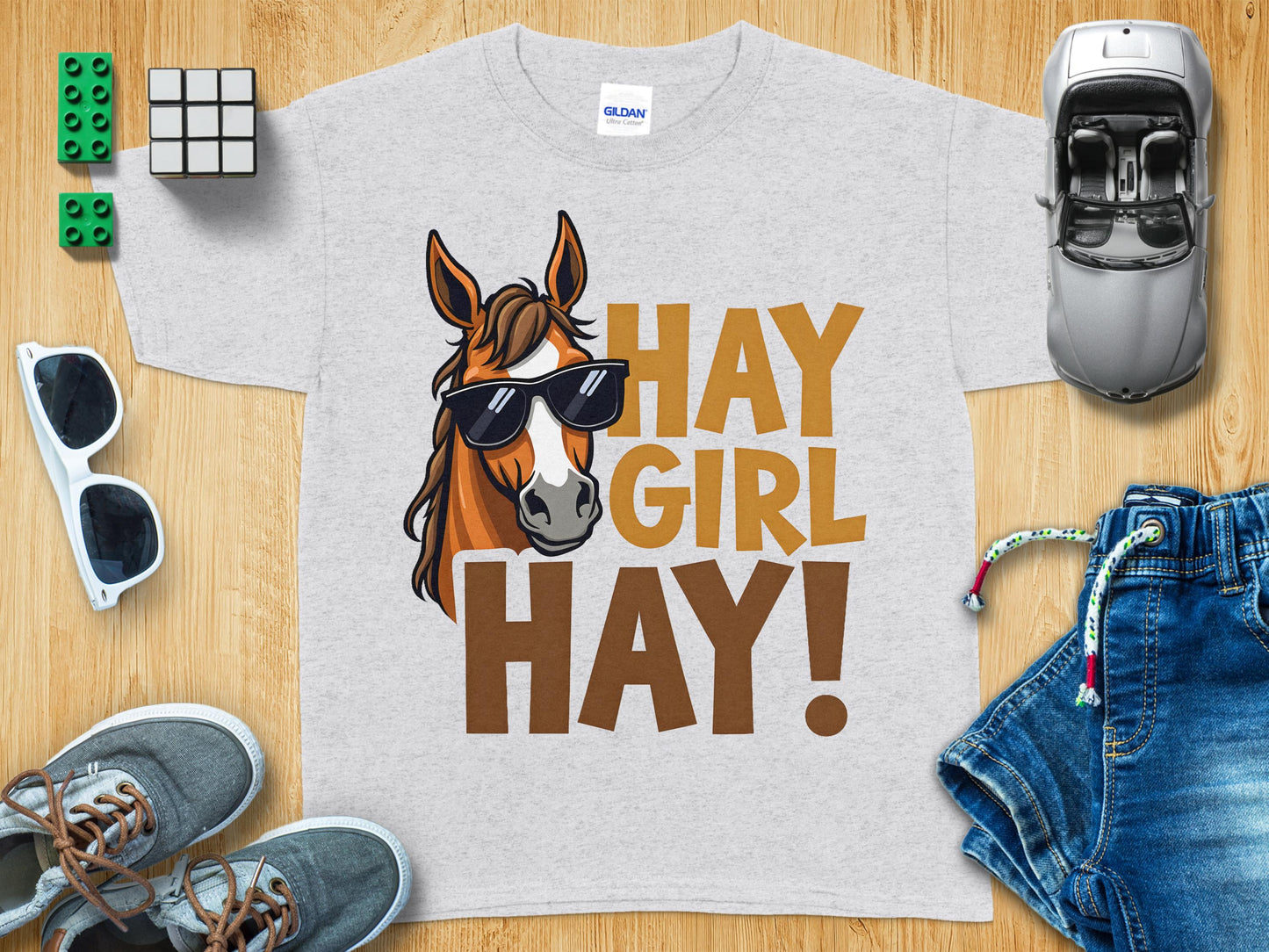 Hay Girl Hay Horse with Sunglasses Graphic Tee product