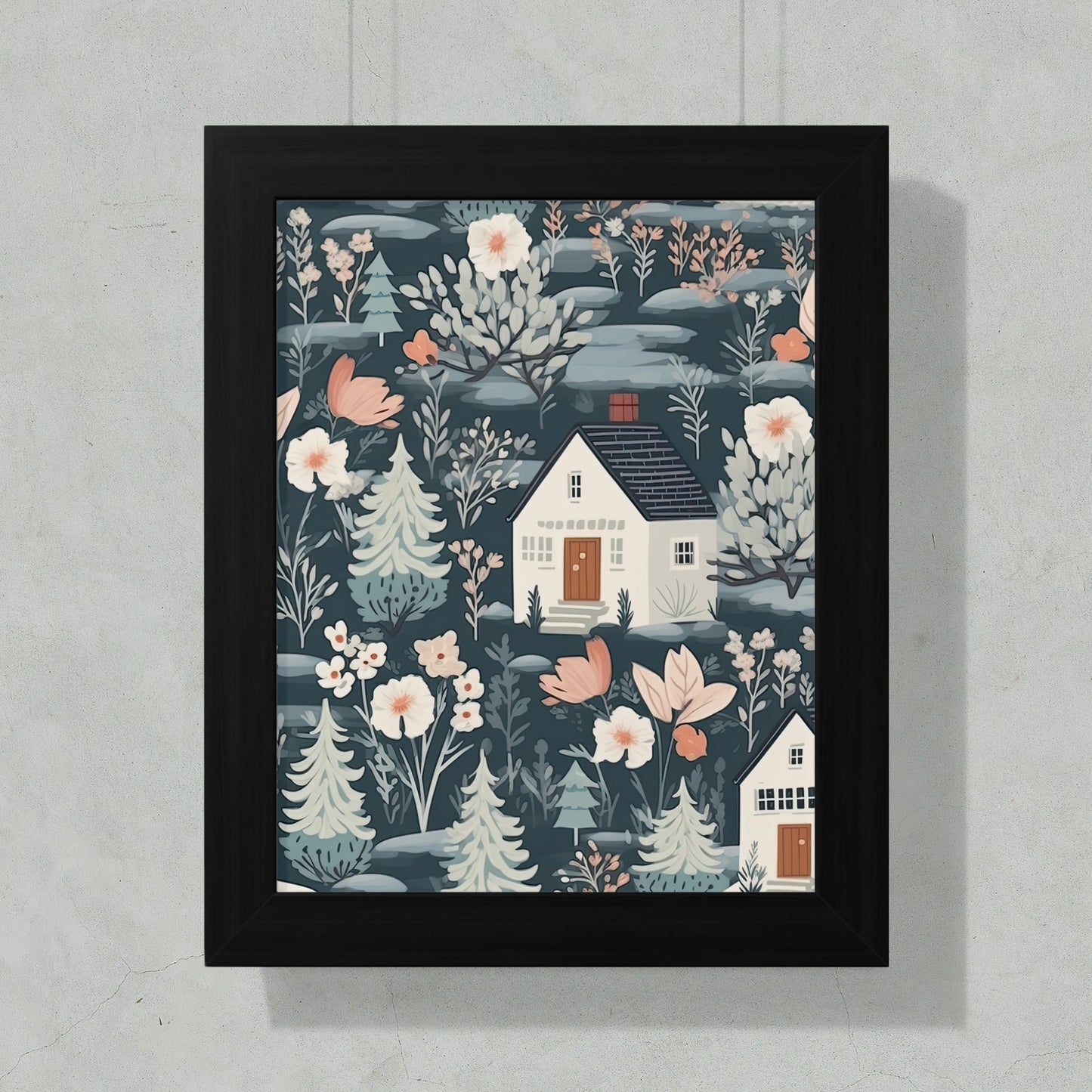 Elegant Framed Illustration Floral Cottage Wall Art